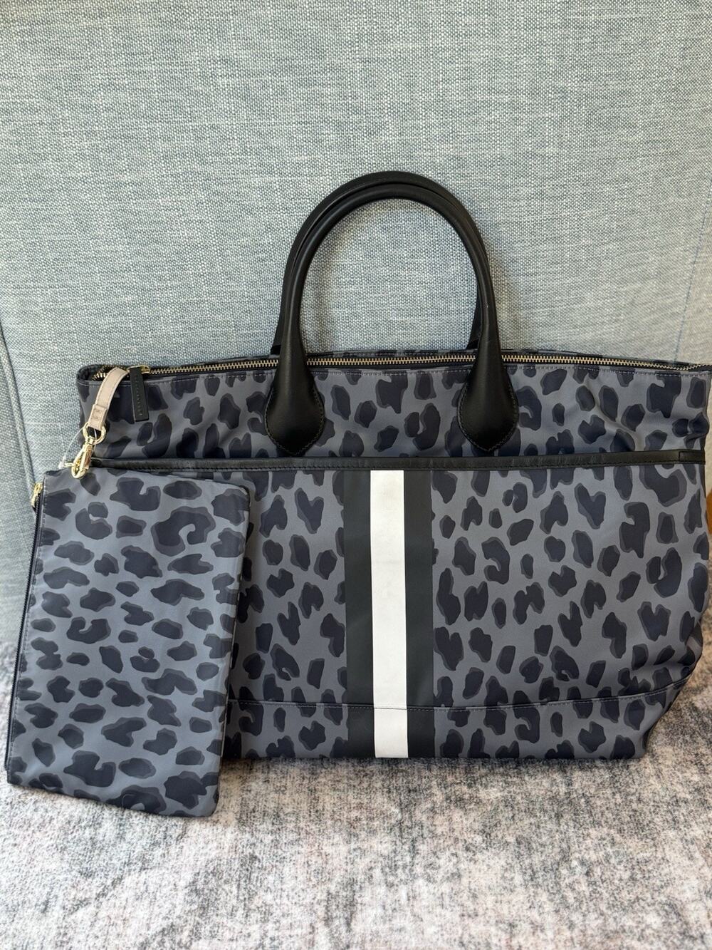 Pottery Barn Kids Nylon Large Diaper Tote Bag Black Gray Leopard Leather $189